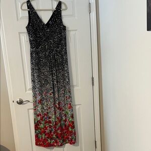 Chaps Black and Red Floral Maxi Dress
